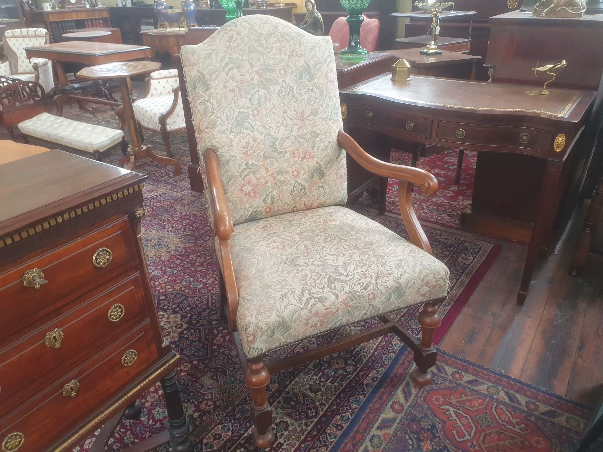 Victorian Upholstered Beech Framed Corolean Elbow Chair
